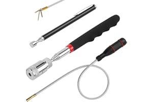 MDLSDE 3 Piezas Herramienta Recogedor Magnético, Recogida Iman Varilla Telescopico Flexible Herramientas Taller Mecanico Elevador Magnéticas Extensible Telescópicas para Tornillos Tuercas Pernos Recoger