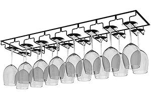 AcornFort W-606 8 Slots 16 Cups Metal Black Under Cabinet Hanging Wine Champagne Glass Goblets Stemware Rack Holder