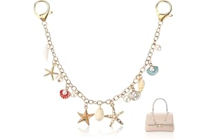 LYREH Coloré Chaîne de Sac en Coquillage Pour Femmes, Durable Alliage Breloque de Sac Étoile Mer avec Coquillage Perle Motifs Mignon Thème Plage Chaîne Décorative pour Porte-Monnaie Bandoulière