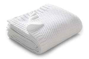 mimixiong Baby Boy Girl Soft Cosy Knitted Blanket Pram Cot Moses Basket Travel Baby Blankets, 80 x 100cm (White)