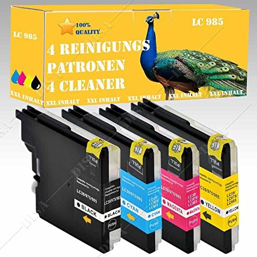 4x Cleaning Cartridges Set Black/Blue/Red/Yellow Compatible with Brother MFC-J410 LC985 Disa B _ 73