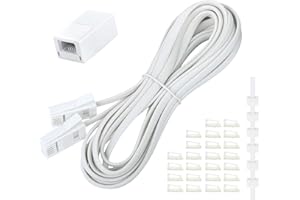Uvital Telephone Extension Cable 10 Metres, Equipped with BT 6P4C Inline Coupler and 20 Cable Clip Holders, Used for the Connection of BT Equipment, Extend the 6P4C Landline Phone Line