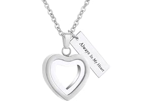 InfuMemo Glass Heart Cremation Urn Necklace for Ashes Stainless Steel Memorial Ash Pendant Keepsake Jewelry Cremation Jewelry for Women