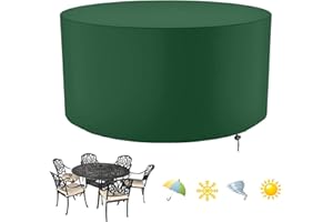FYHDSH Abdeckung für Gartenmöbel, Runde Schutzhülle für Gartentisch mit Kordelzug, Gartenmöbel Abdeckung Rund Multi Größe, 420D Oxford-Gewebe, wasserdicht, Winddicht, UV-beständig(Φ60×H40cm)-Grün