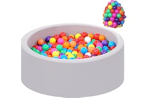 JungleDove baby ball pit foam ball pool with 100 Tricolor Balls, balls for ball pit for baby Ball pit with plastic balls included Round Soft Large ball pit for Toddlers Indoor Outdoor Grey