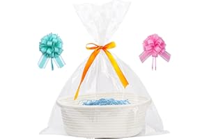 LWYLHMC Gift Basket, Gift Baskets Empty, 31cm*21cm*13cm Gift Hamper Basket, Gift Basket Hamper Kit Includes Cellophane Gift Bag, 2PCS Bow Tie, Raffia, Gift Baskets for Birthdays, Weddings