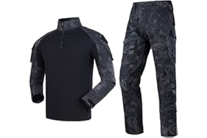 YUSHOW Men's Tactical Suit Combat Shirt and Pants Set Long Sleeve Rip-Stop Uniforms 1/4 Zip Airsoft Clothing War Game Army Multicam Military Paintball BDU Hunting Shooting Camo Gear