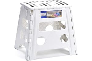 DASHMESH ONLINES Folding Step Stool Lightweight Strong Compact Non-Slip Multi-Purpose Easy Carrying Foldable Stool for Kids & Adults, Kitchen Garden Bathroom (15 Inch White)