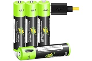 HITRENDS AAA Pile [4 Pezzi], Batterie al Litio Ricaricabili USB 1,5 V 600 mAh, Più di 1000 Cicli Ricarica Riciclabile Batteria Agli Ioni di Litio Tripla A, con Cavo di Ricarica Micro USB 4 in 1 Ricarica Rapida
