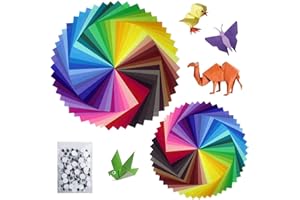 Sunerly Lot de 200 feuilles de papier origami 2 tailles, 50 couleurs vives recto pour travaux manuels, lot de 100 yeux mobiles (100 feuilles 15x15cm + 100 feuilles 10x10cm)
