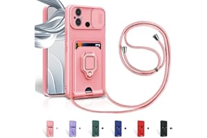 Aithne Case for Xiaomi Redmi 12C / Redmi 11A Mobile Phone Chain Case, Slide Camera Protection, Silicone Mobile Phone Case for Hanging Chain, 360 Degree Ring Holder, Stand, Card Slot, Pink