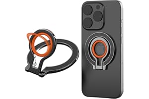 Ysnzaq Anneau Téléphone Double Support magnétique Compatible avec MagSafe, Portable Réglable à 360° Téléphone Phone Ring Holder avec Poignée en Silicone pour iPhone, Samsung.8D Black Orange