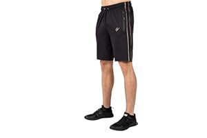 Gorilla Wear Szorty Track – czarne/złote – lekkie, wygodne szorty do uprawiania sportu, na co dzień, na czas wolny, trening z poliestru i elastanu, swoboda ruchów, ściśle przylegające do ciała, zamek
