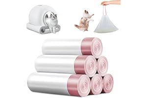 WANDGU Sacchetti per la spazzatura con maniglia: 6 rotoli di sacchetti per lettiera per gatti, sacchetti per lettiera per gatti, 90 pezzi, lunga durata, autopulente, colore: rosa