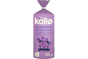 Kallo Blueberry & Vanilla Corn & Rice Cakes, Wholegrain Low Fat Healthy Snacks for Adults & Children, Vegan Friendly, Gluten Free, No Artificial Flavours or Preservatives, Single Pack – 1 x 131g