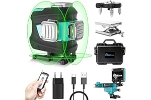 kreuzlinienlaser 360, DECTEAM Selbstnivellierend Laser Wasserwaage 3x360 Grad 12 Linienlaser, Kreuzlaser Baulaser mit Litium-Ionen Batterie, IP54 für Innen- und Außenbereich Baustelle
