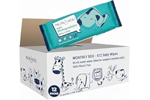 M&Y Mum & You Baby Wipes Multipack - 672 Biodegradable Wet Wipes (12 Packs) | 99.4% Water. Ideal for Sensitive Newborn Skin | Baby Wipes Bulk, Bum Wipes, Wet Tissue, Eco-Friendly wet wipes baby