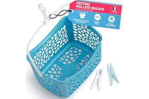 culiclean Cestino per Mollette da Bucato – Porta Mollette Bucato da Esterno – Organizer Senza Mollette – Cestino Mollette per Biancheria – Eco blu/manico bianco