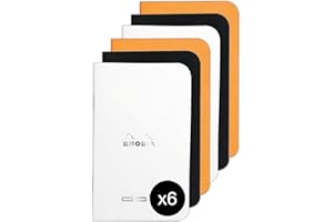 RHODIA 119156AMZC – Zestaw 6 notesów zszywanych – 7,5 x 12 cm – punktowy układ stron – 48 stron – papier 80 g/m² – 3 kolory: pomarańczowy, czarny, biały