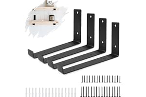 LITLANDSTAR Schwarze Regalhalterung, 4 Stück Heavy Duty Regalhalterungen Industrielle Regalhalterung L-Form Rechtwinklige Eckhalterung für Wandregal mit passender Schraube und Ankern (5.5 x 8 Zoll)