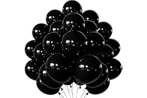 Adeyoo Black Balloons - Black Latex Balloons 12 Inch Strong Thicken Round Balloon with Ribbons, Party Balloon for Birthday Retirement Wedding Party Decorations, Photo Backdrop Supplies (50 Pcs)