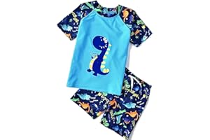 NautySaurs Boys Swimming Costume Kids Two Piece Swimsuit Chidren Rash Guard T-Shirt Swim Shorts Set Dinosaur Swimwear