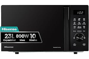 Hisense H23MOBSD1H - Microondas Digital con Grill 23L, 800W, Revestimiento Cerámico, Cristal Premium, 10 Niveles de Potencia, Función de Descongelación, 9 Programas Automáticos, Fácil limpieza
