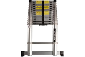 WORHAN Echelle de 4.4m Télescopique Pro avec des Anneaux en Aluminium Anodisé Solide Extensible avec Une Barre Stabilisatrice 440cm 1AK4.4