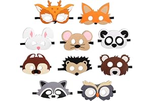 JAHEMU Skogsdjur filtmasker halloweenmask fin utklädnad födelsedag jul fest presenter för barn 10 delar