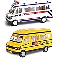 Tzoo Technology and You Pull Back Action Ambulance & School Bus Toy Vehicle Combo Set | Miniature Scaled Model Vehicle Toys | Ideal Gift for Kids Age 3+ Years - Multicolor (Pack of 2)