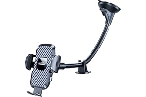 RAINWAY Support Telephone Voiture Ventouse sans Colle, Porte Telephone avec Long Col de Cygne pour Pare-Brise, Rotation 360° Fixe, Anti-Secousses Accroche Telephone