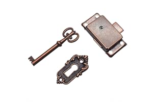 Shiwaki Serrure décorative de porte d'armoire vintage avec clé et vis pour armoire, boîte à outils, couleur cuivre rouge
