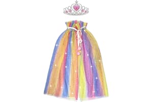 CERCTLA Capa de Princesa Niña, Colourful Cape, Halloween Costume Capes, Party Costume, Carnival Outfits Cosplay para Girls Disfraz Tul Lentejuelas para Fiestas Princesas