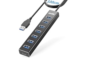 Hub USB 3.0, atolla 7 Ports Aluminium Multiprise USB 3.0 avec Câble de 100cm, 5V/3A Type-C, HUB USB pour Laptop PC, Ordinateur Portable, MacBook, Souris, Clavier, Disque Dur, etc.