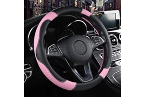 ISTN Funda de Piel sintética para Volante de Coche, Antideslizante, Transpirable, Estilo Deportivo, Color de Contraste rosado