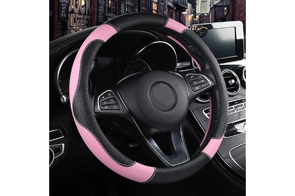 Unisexe de Sport Style Contraste Couleur antidérapant Sweat Respirant PU 38 cm en Similicuir caches de Volant de Voiture Rose