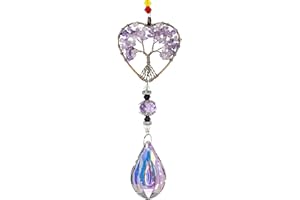 BAEIDO Amethyst Sun Catchers for Windows, Tree of Life Natural Chakra Healing Crystal Stone Spiritual Gifts for Adult Women, Novelty Natural Quartz Gemstone Pendant Rainbow Maker Suncatcher for Ladies Girls
