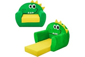 alldomess Kids Sofa Bed,Dinosaur Toddler Chair 2-in-1,Foldable Toddler Couch Comfy for Girls Boys,Convertible Sofa To Lounger Single Children Couch Steady for Bedroom Playroom Nursery,Green