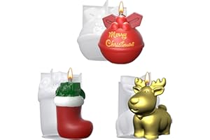 MILAIUN 3 stampi per candele natalizie, stampi 3D in silicone per palline di Natale, alci, stivali, resina di Natale, forniture fai da te per candele e aromaterapia, per regali di Natale per la casa.