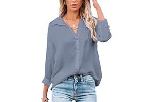 NONSAR - Blusa para mujer de manga larga y cuello de pico, con botones, elegante, informal, para el trabajo