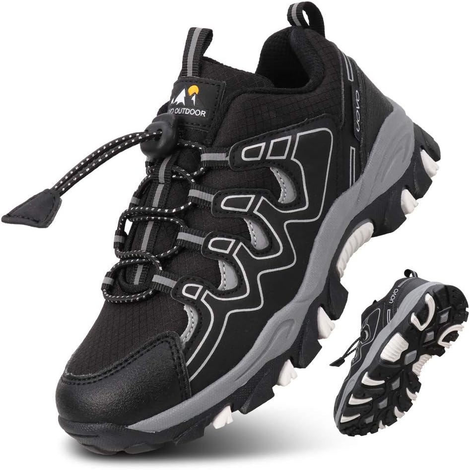 UOVO Boys Trainers Kids Walking Shoes Low-Top Sneakers Children Waterproof Trekking Hiking Footwear Running Shoes Black Blue Gray Size 9 UK Child to 5.5 UK
