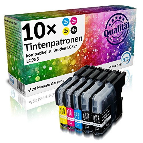 N.T.T. - 10 Stück XL Druckerpatronen für Brother LC985 BK C M Y Brother DCP j125 j125G1 j315 j315x j315w1 j515w j515wg1 MFC j220 j220G1 j265 j265W j265wg1 j410 j410G1 j415w j415 j415wg1 DCP-J125 DCP-J315W DCP-J515W MFC-J220 MFC-J265W MFC-J410 MFC-J415W ***SPARSET***