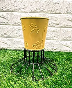 Go Hooked Metal Planter with Metal Stand for Living Room Bedroom Display Window Porch (Brown & Yellow, Pack of 1) (Flowers Not Included)