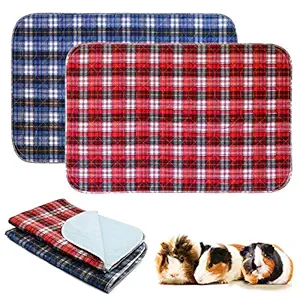 BWOGUE 2 Pack Guinea Pig Cage Liners Washable Guinea Pig Bedding Reusable Waterproof Anti Slip Pee Pads Super Absorbent Cage Liners for Guinea Pigs, Hamsters, Rabbits & All Small Animals,Small