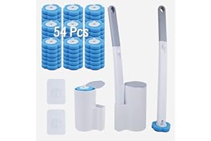 LOMPYEU Scopino Bagno WC, Spazzola per WC Monouso Set - 54 Ricariche con Profumo di Oceano, Manico Allungato e Supporto Adesivo Senza Trapano, Spazzola WC Accessori Bagno per Pulizia Profonda