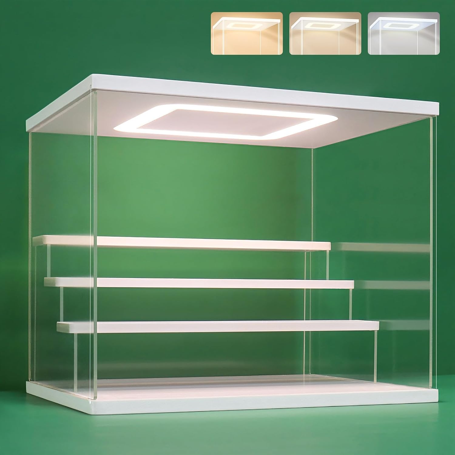 Nonemey Vitrina Expositora Transparente con Luz Led,2/3/4/5/6 Niveles Cajas de Metacrilato de Almacenaje,Antipolvo Caja Organizadora,Vitrina Acrílica para Colecciones (Blanco, 4Tier-31.5*24.5*26.5 cm)