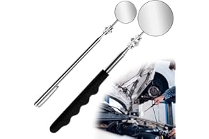 LTHERMELK 2 Stück Auto Inspektionsspiegel mit Teleskopgriff 360 drehbar, Einziehbar Rund Teleskopspiegel, Auto Reparatur Edelstahl Handwerkzeug für Mechanikerautos