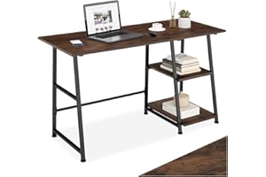 TecTake® Mesa Escritorio con 2 Estantes Integrados, Pies Ajustables, Moderno Escritorio para Ordenador, Mesa Oficina, Fácil Montaje - 120 x 50 x 73,5 cm Madera Industrial Oscura, Rústica