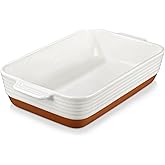 MALACASA 4.5L Ceramic Baking Dish with Handles, 9 x 13 Inches Casserole Dishes, Deep Rectangular Oven Dish, Khaki White Lasag