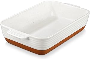 MALACASA Série TARA, Plat à Gratin en Grès avec Poignée | 35 x 23,8 x 8,7 cm, 4500 ml | Plat à Four avec Motif de Sésame | Passe au Lave-vaisselle | Idéal pour Tartes, Gratins, Gâteaux et Lasagnes